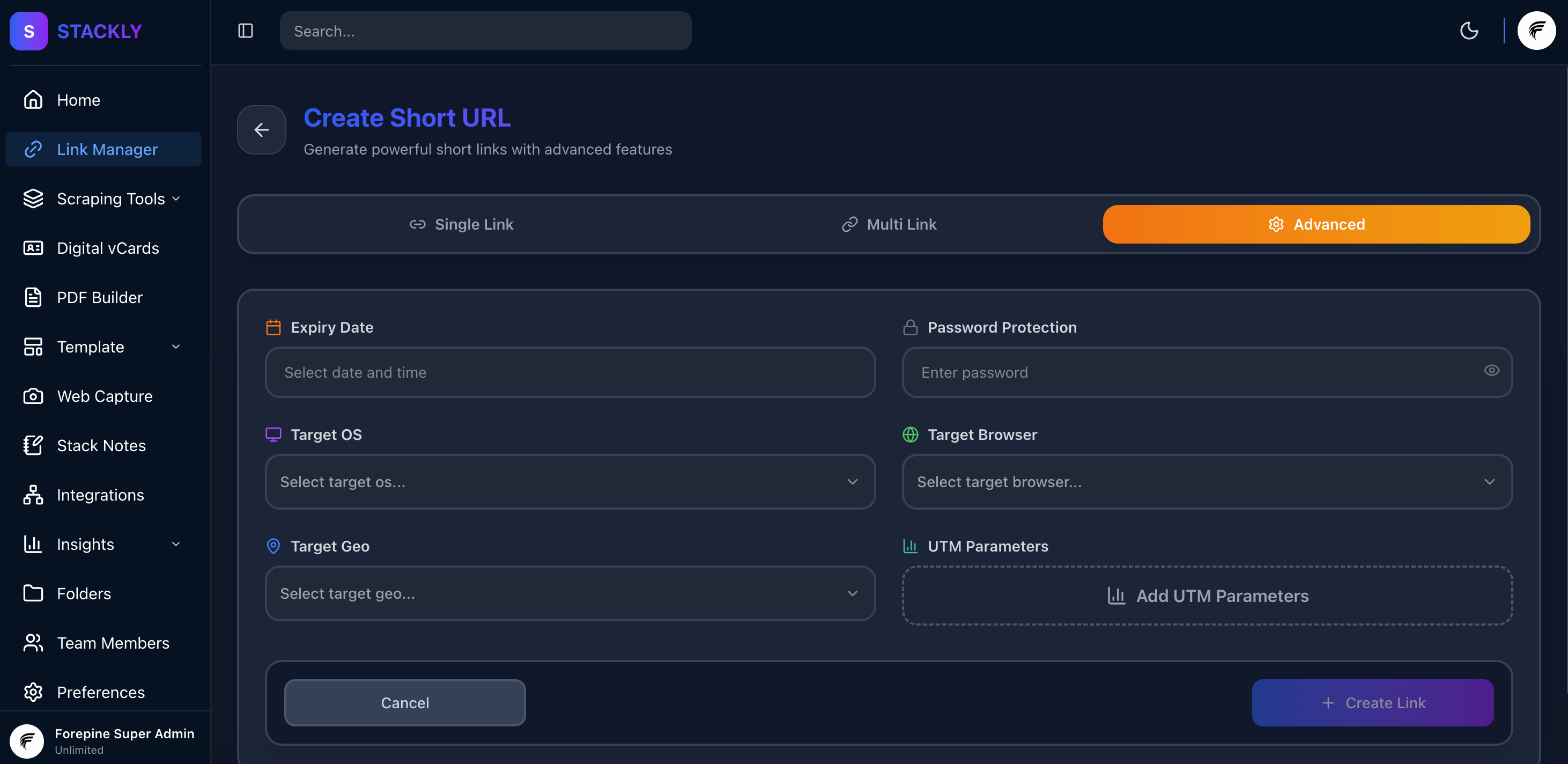 Create Short URL - Advanced Options