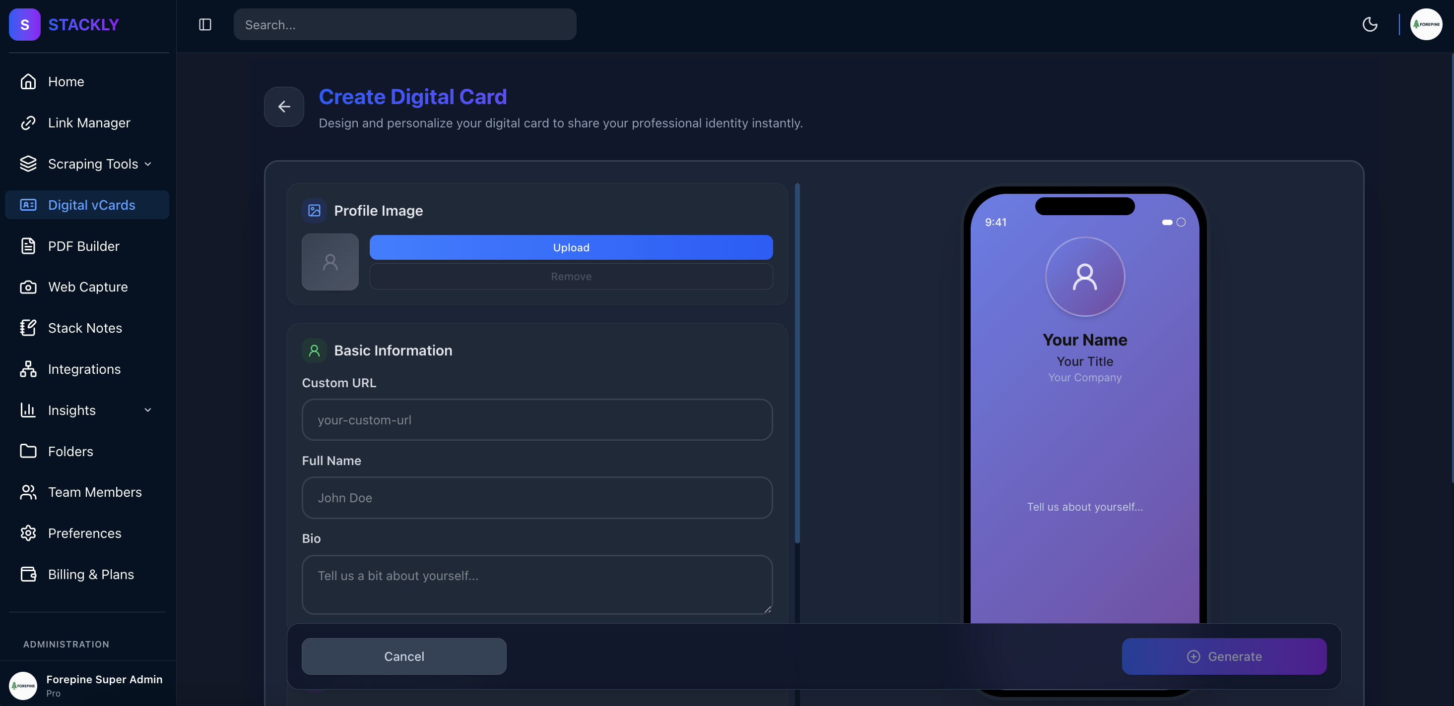 Create vCard - Step 1