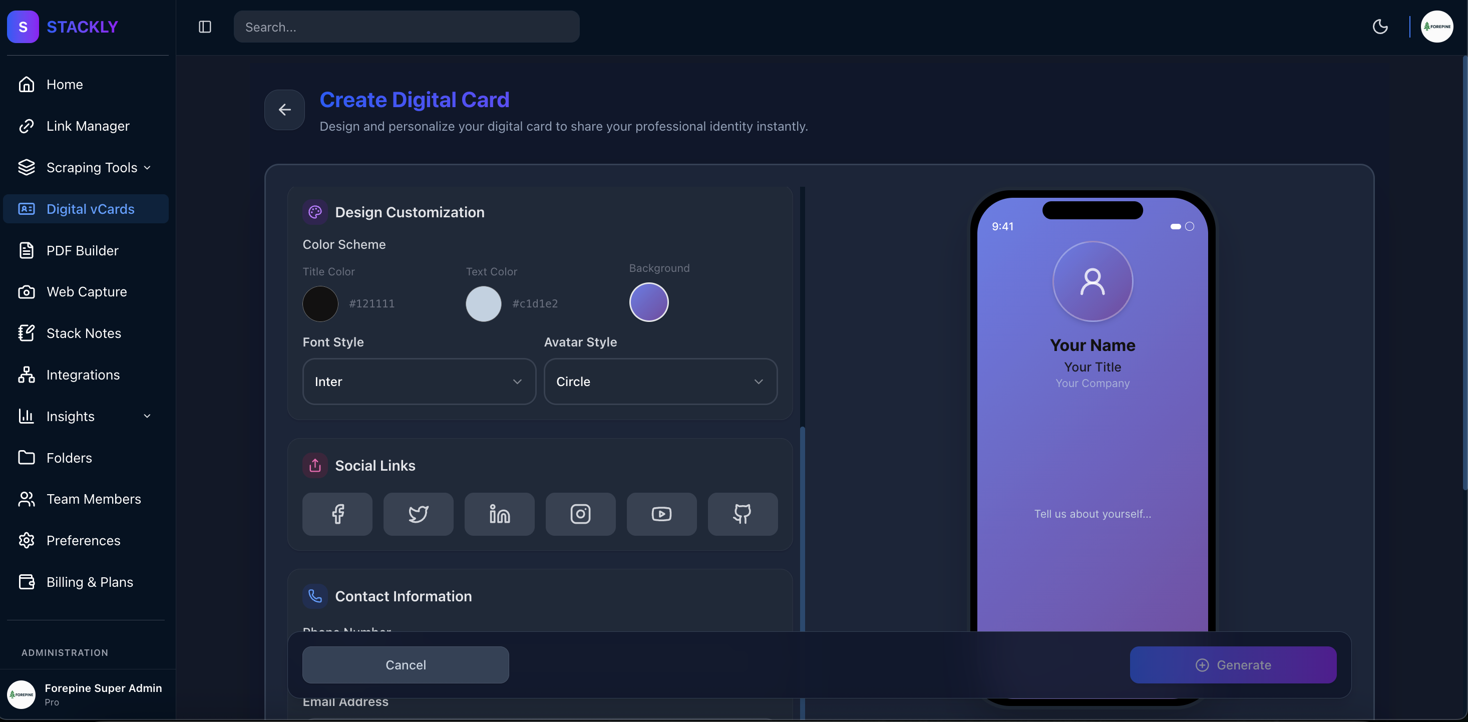Create vCard - Step 2