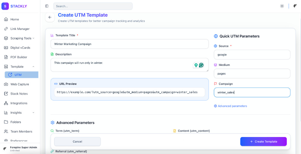 Create UTM Template